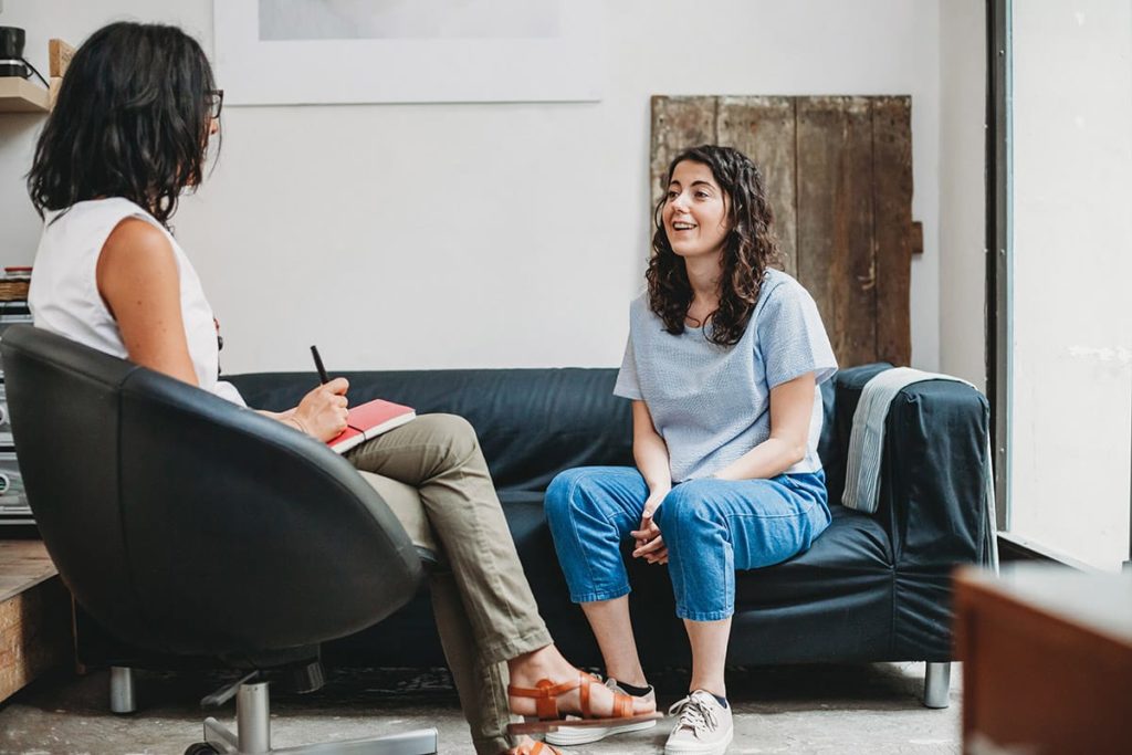 a woman feels less stressed after learning coping skills in dbt