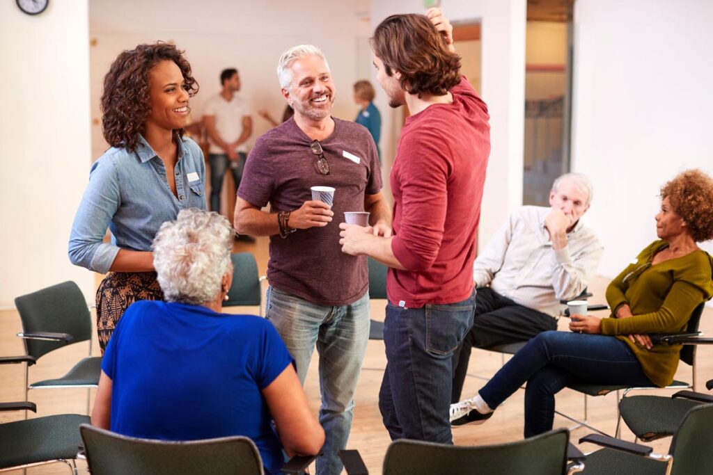 a young man joins a peer support group to help him avoid addiction relapse